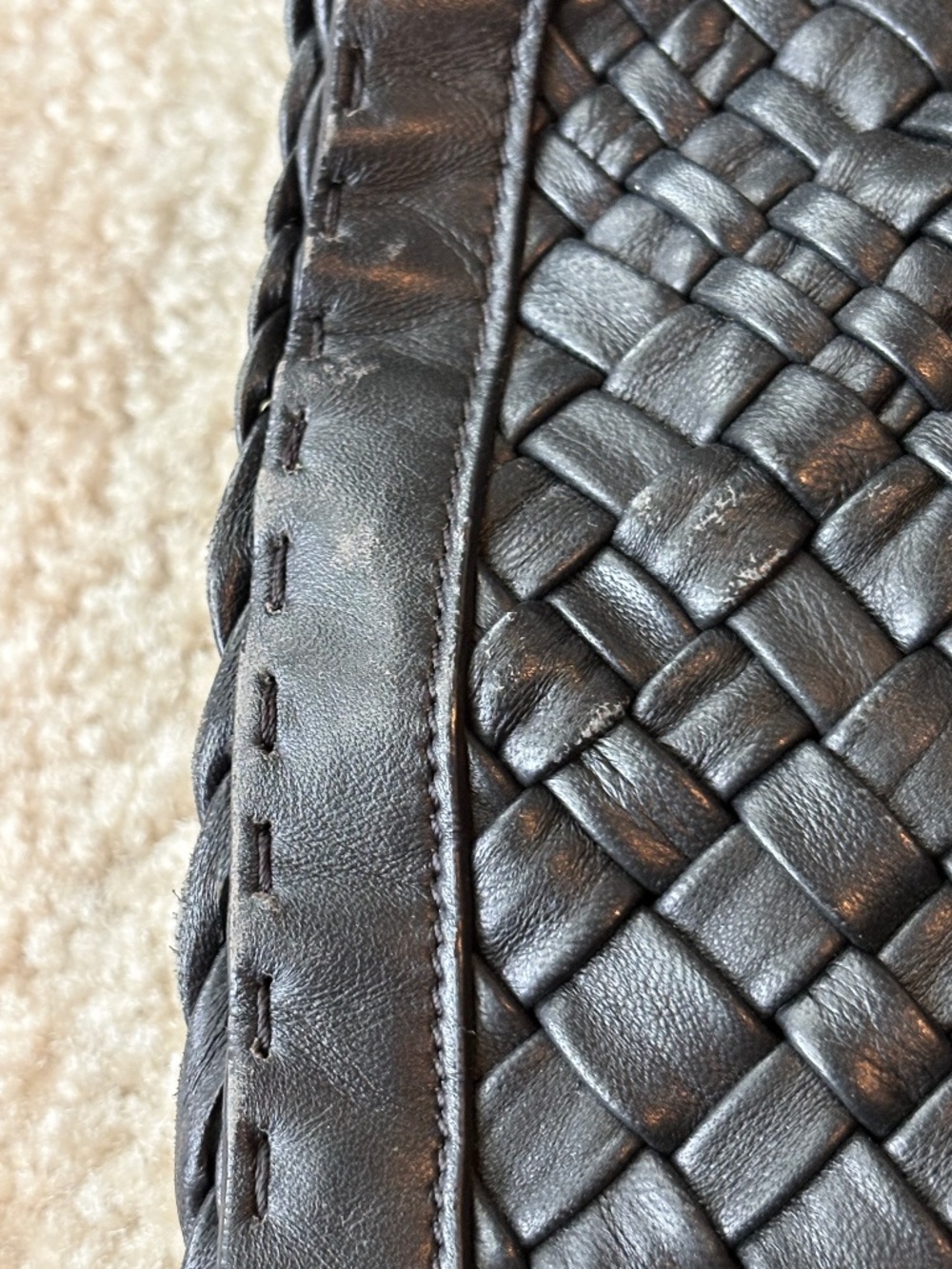 *FIRM PRICE* Falor ITALY Woven Black Leather Tote Handbag - Picture 10 of 15